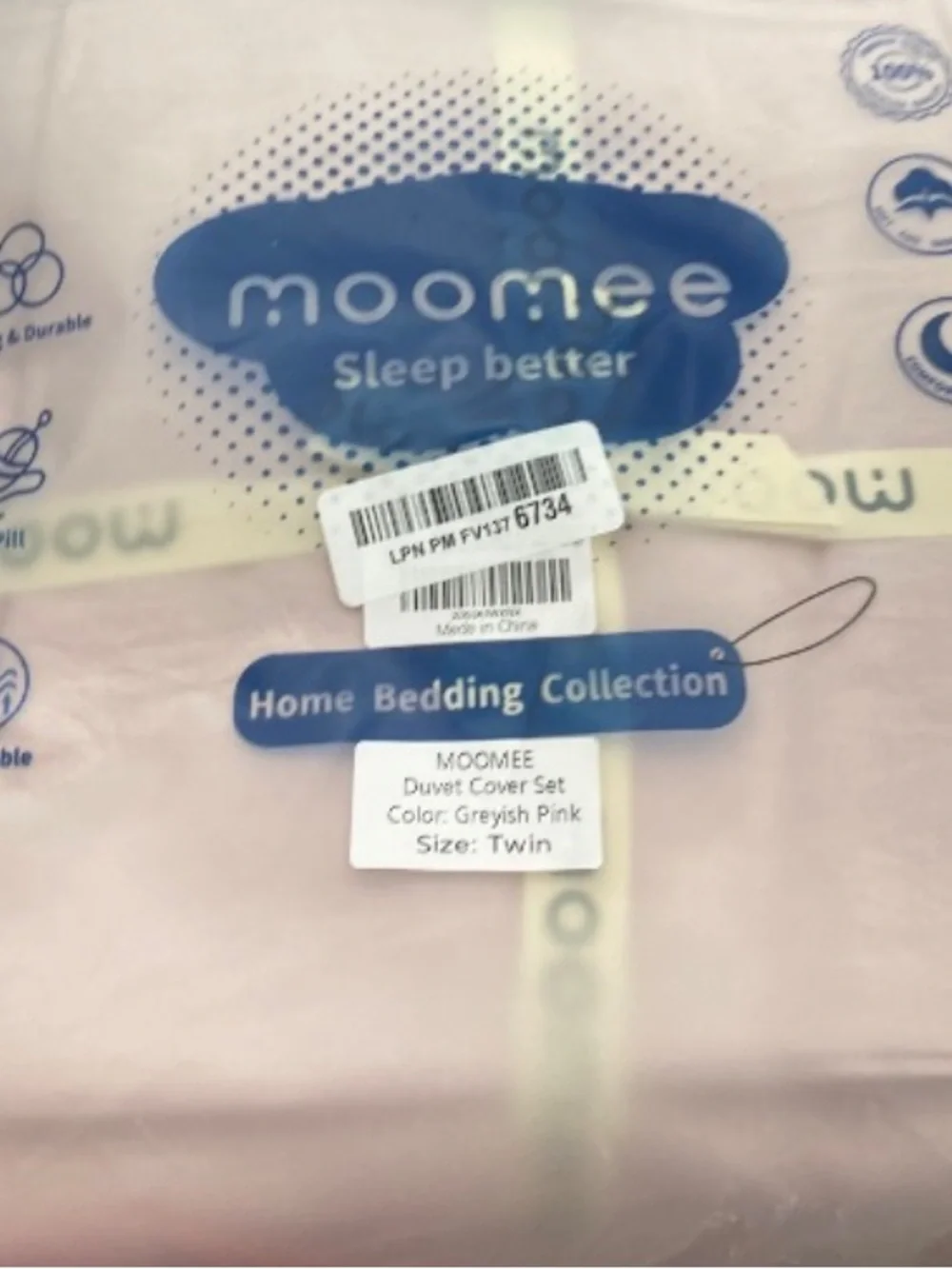 Duvet Cover Set 100% Washed Cotton Grayish Pink TWIN
